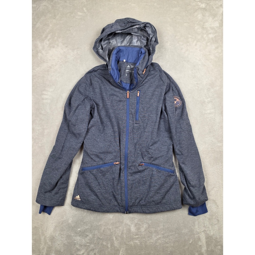 Adidas Golf Jacket Womens S Blue Pebble Beach Climaproof Packable Hood Full Zip